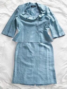 Vintage Kasper Blue 2 Piece Skirt Suit Set Size 16